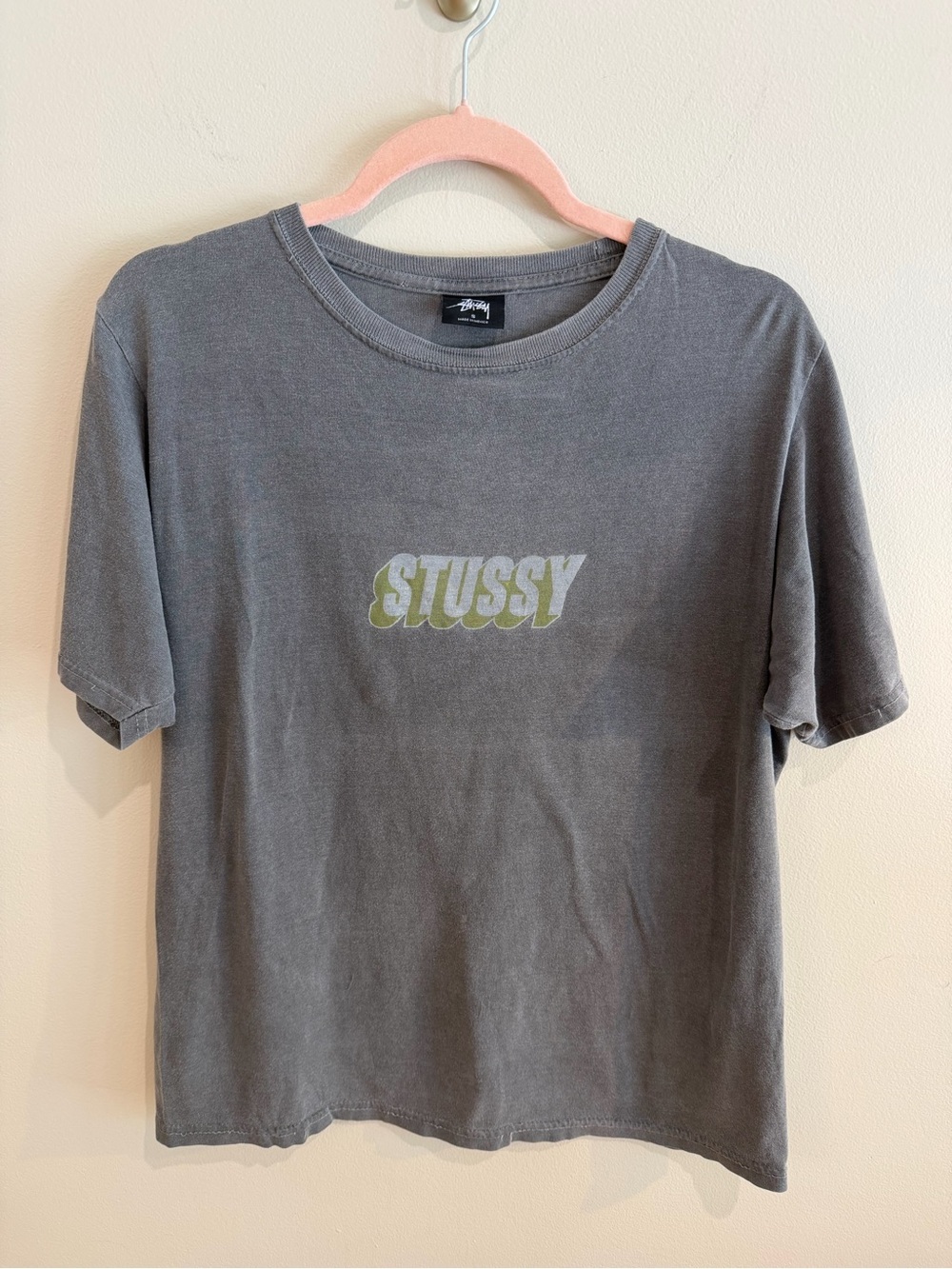Stussy Gray Tee with Green Accent Logo
